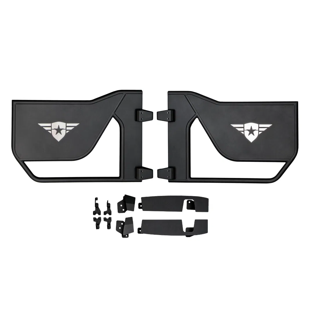 45-1046 – COMBAT OFFRD Door, Tubular Lower Half Powder Coated Black Steel Set Of 2 With Beauty Panels